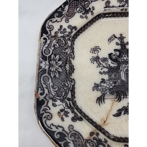 1834-1859 Antique flow black/mulberry Ironstone, “Corean” Podmore Walker & Co. - Picture 3 of 7